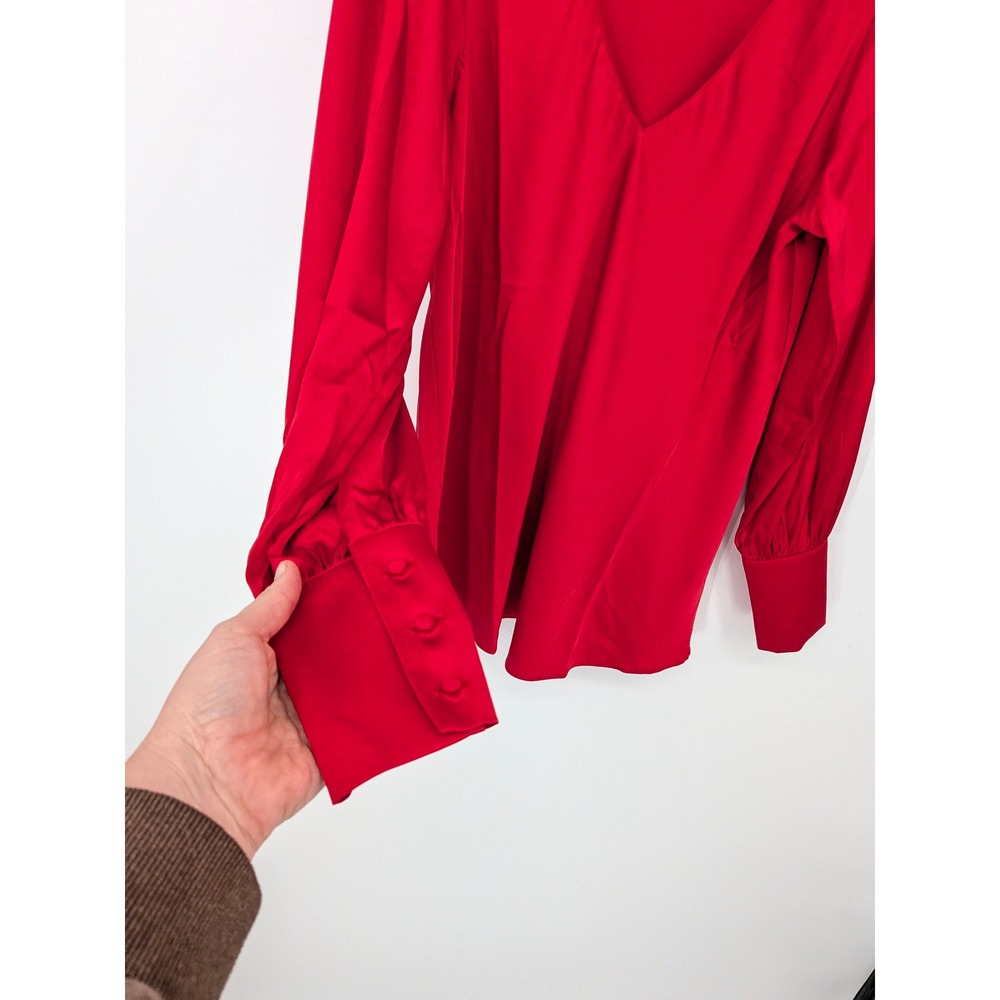 Boston Proper Silky Blouse Womens Small Red V-Neck‎ Long Sleeve Holiday Dressy - Picture 2 of 9